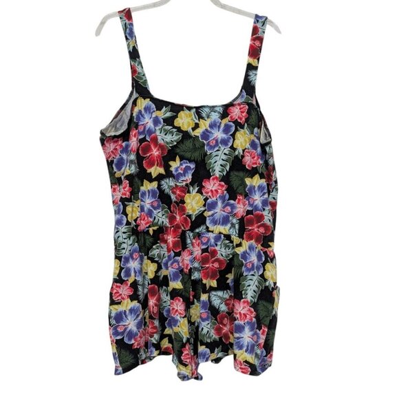 Vintage Y2K Floral Romper Womens Size Medium Large Black Hawaiian Sleeveless - Picture 6 of 10